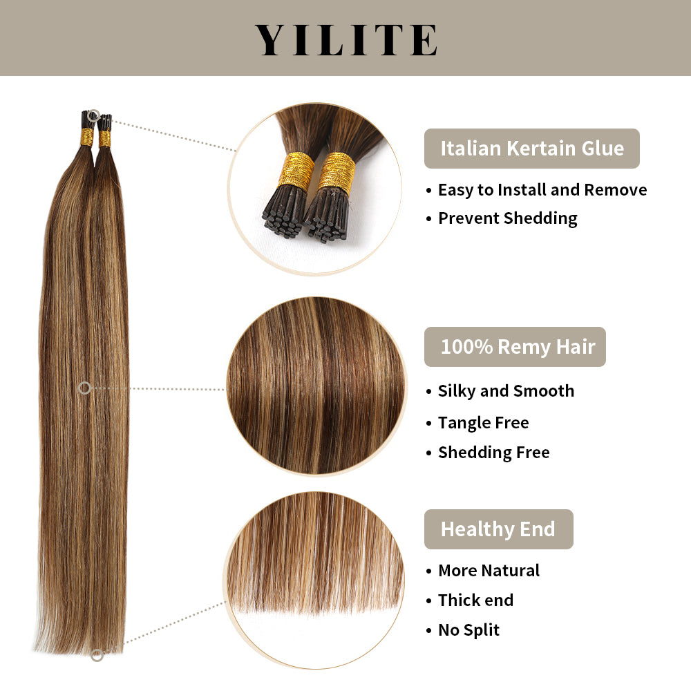 Yilite (#P4/27/T4) Chocolate Brown to Caramel Blonde I Tip Extensions