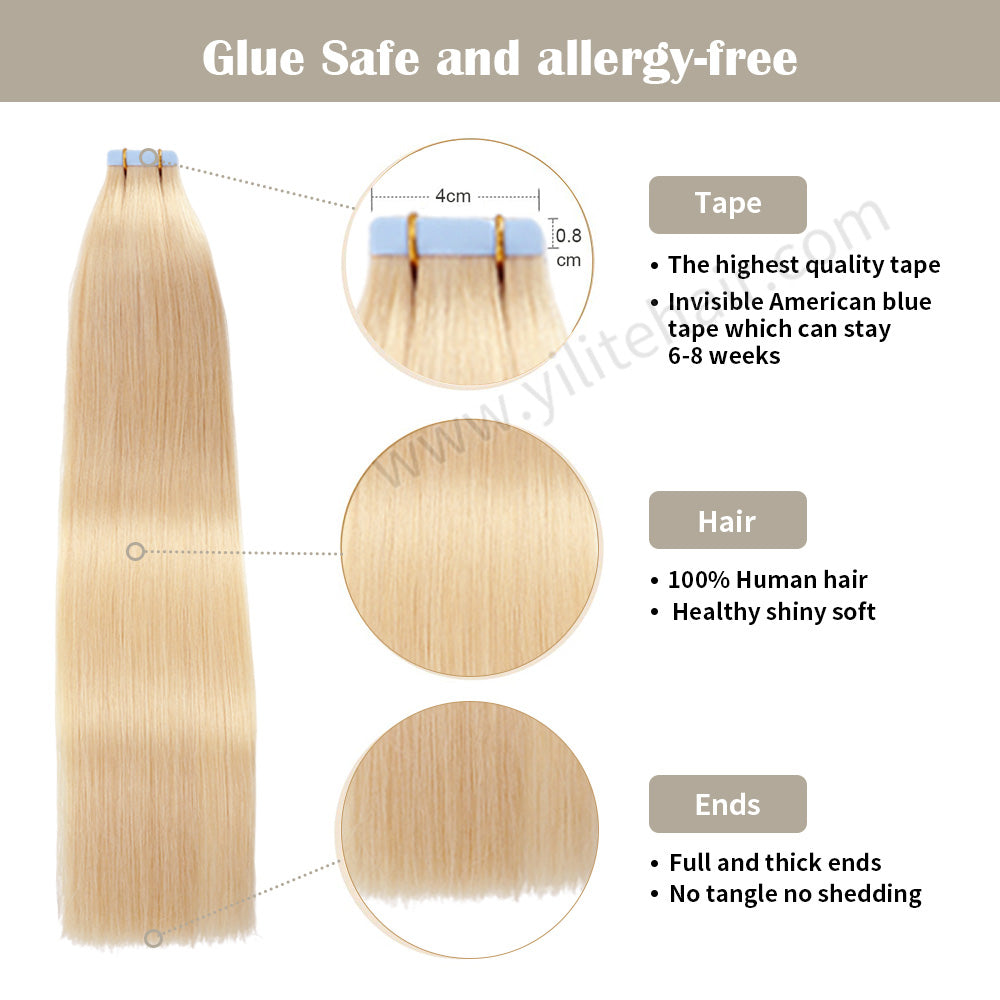 Yilite (#16) Light Blonde Tape In Hair Extensions Remy Human Hair 24Pcs