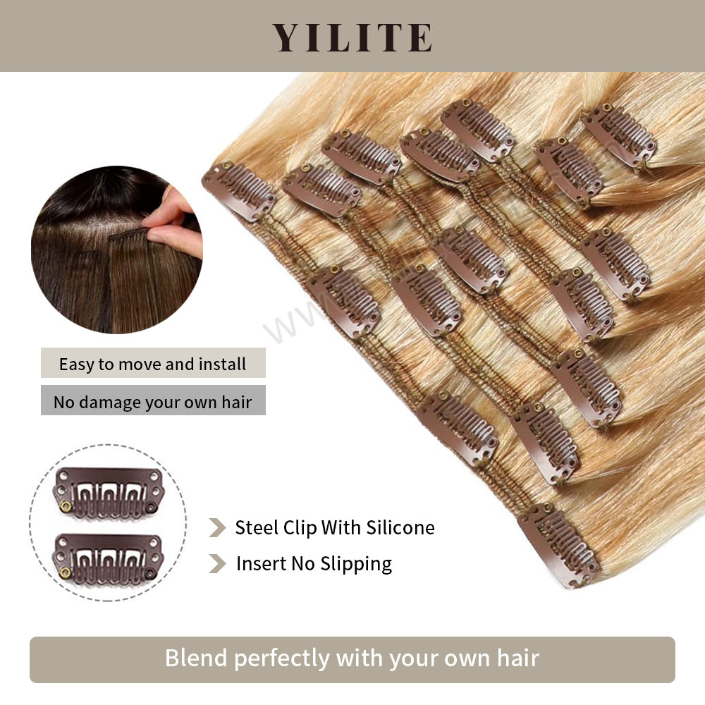 Yilite (#P27/613) Strawberry Blonde Bleach Blonde Classic Clip Ins
