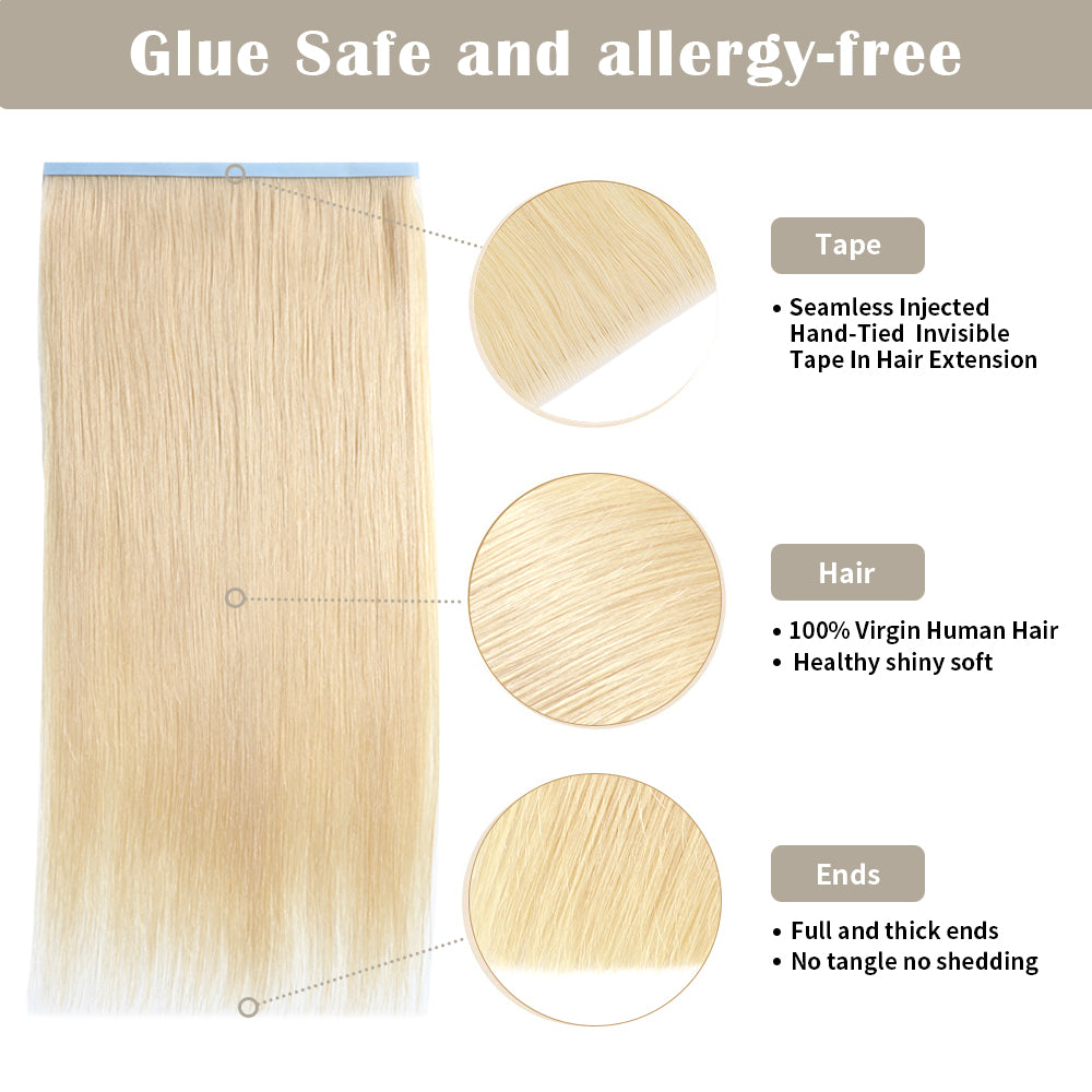 Yilite (#613) Bleach Blonde Tape Weft Hair Extensions