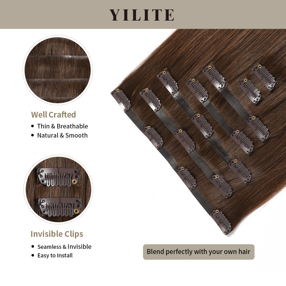 Yilite (#4) Chocolate Brown Seamless Clip Ins 7Pcs