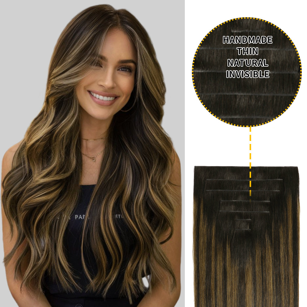 Yilite (#P1B/6/T1B) Natural Black Balayage Seamless Clip Ins 7Pcs
