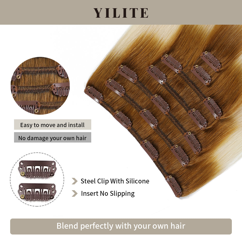 Yilite (#T8/60) Light Brown to Platinum Blonde Classic Clip Ins