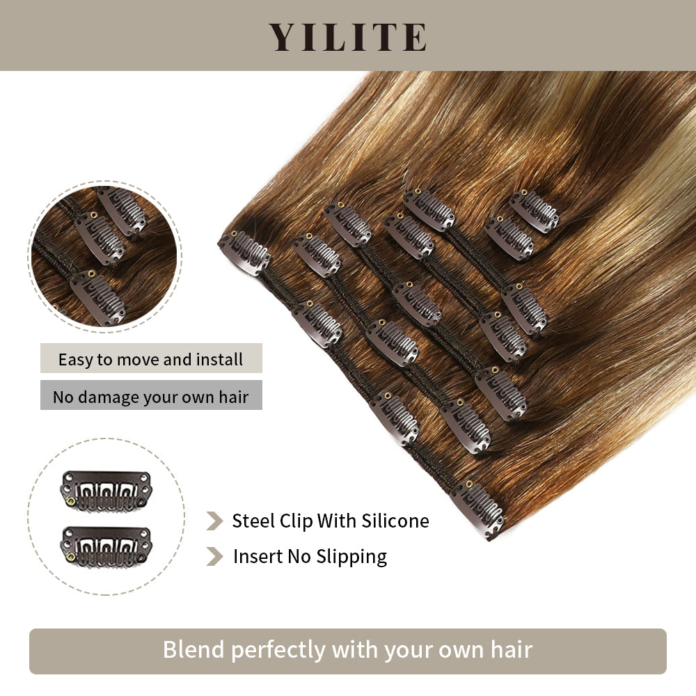 Yilite (#P6/613/T4) Brown to Blonde Balayage Classic Clip Ins