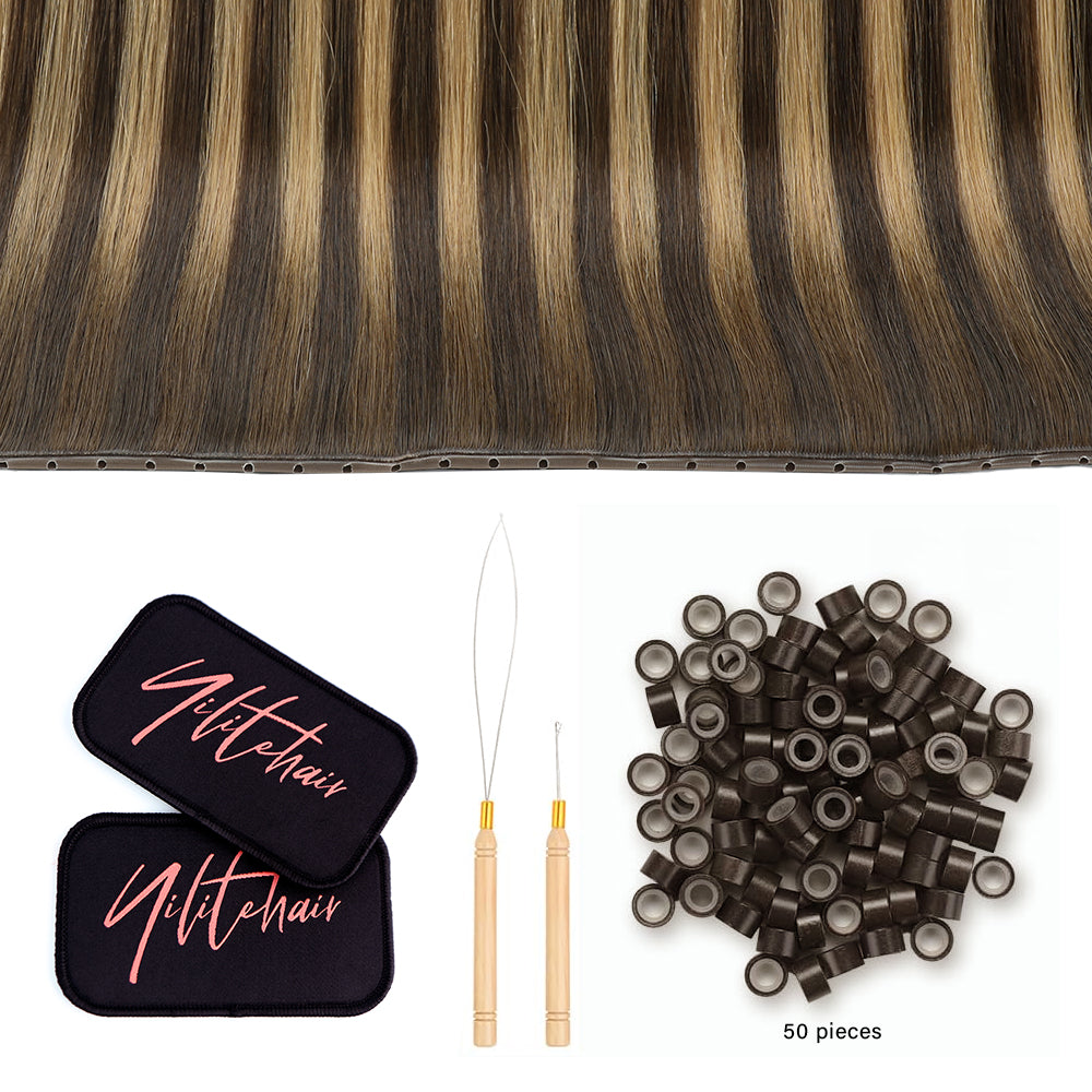 Yilite (#P4/27/T4) Chocolate Brown to Caramel Blonde Butterfly Weft Hair Extensions