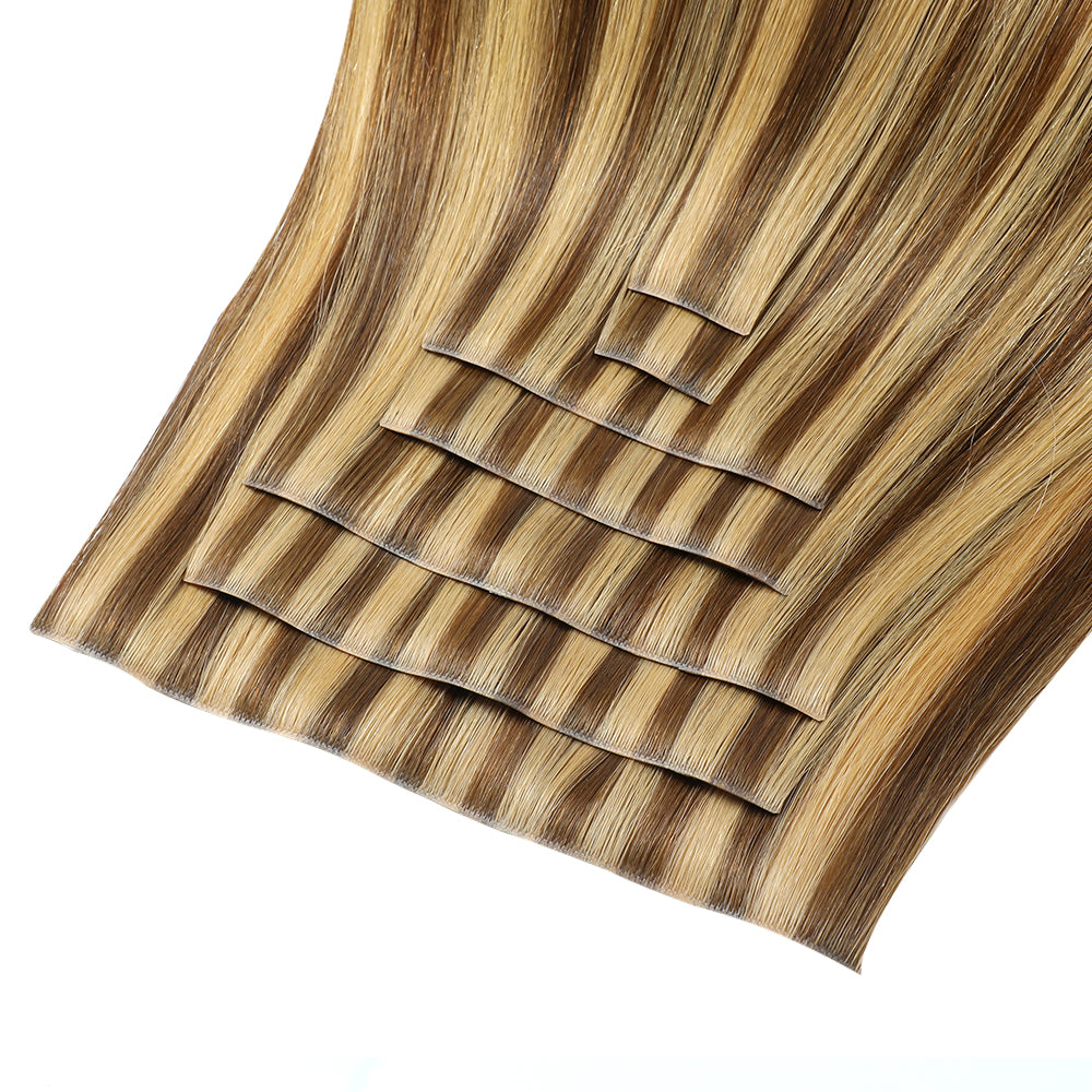 Yilite (#P4/27) Caramel Blonde Balayage Seamless Clip Ins 7Pcs