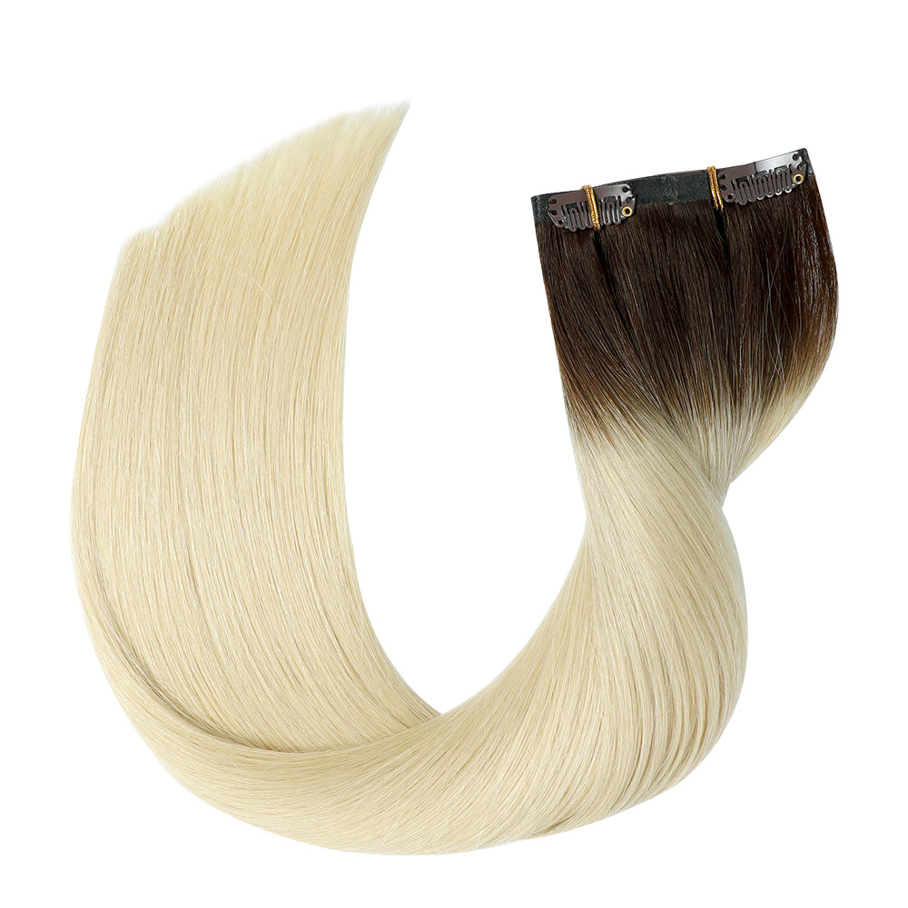 Yilite (#T2/60) Darkest Brown to Platinum Blonde Seamless Clip Ins 7Pcs
