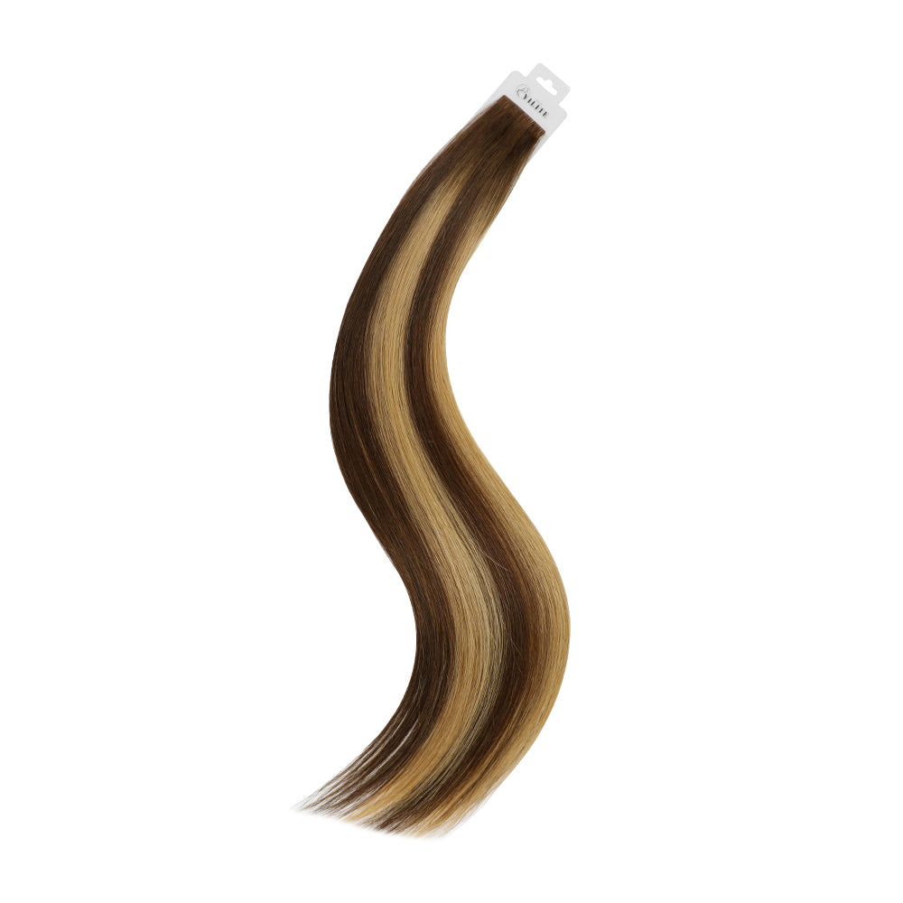 Yilite (#P4/27/T4) Chocolate Brown to Caramel Blonde Invisible Tape In Extensions 20Pcs