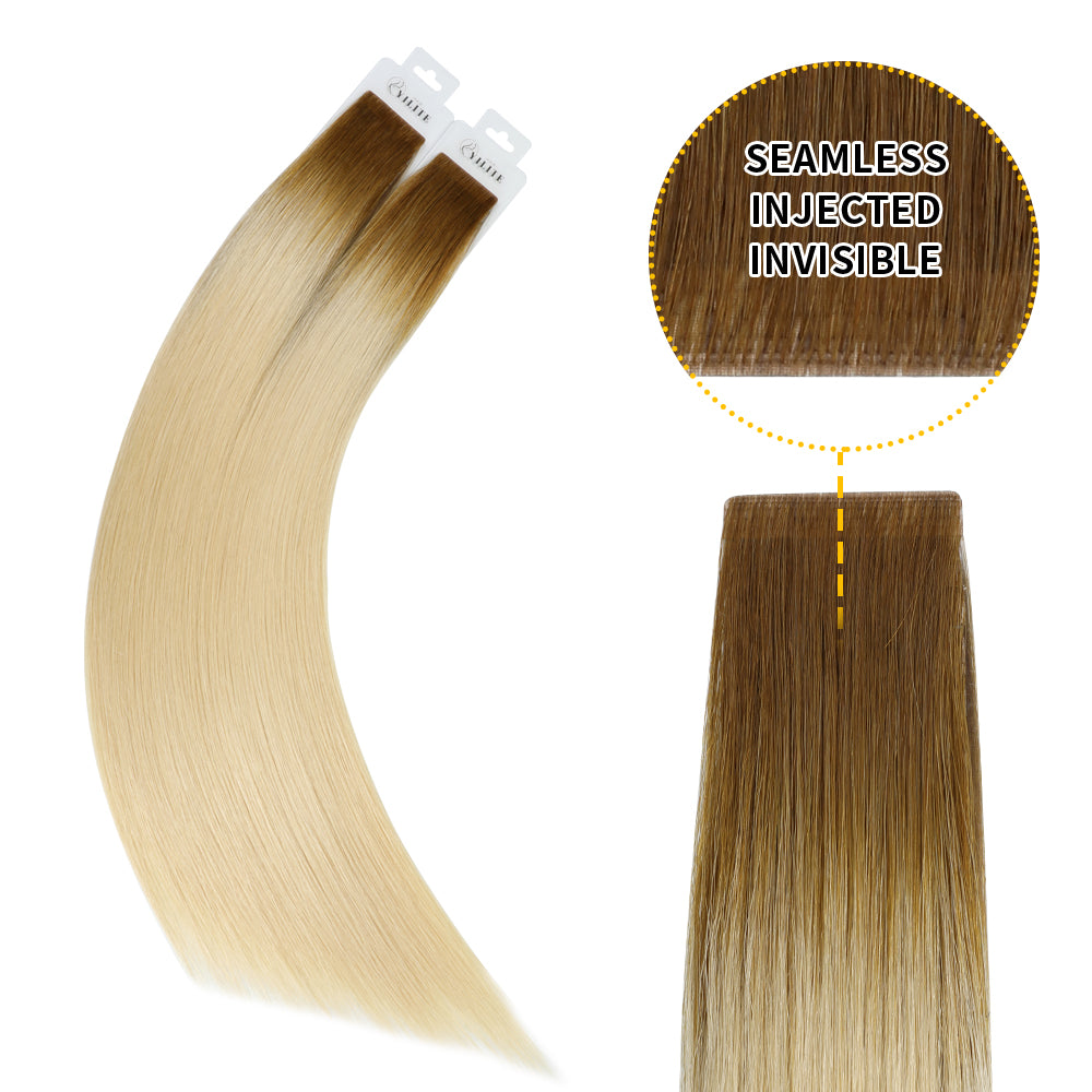 Yilite (#T8/60) Light Brown to Platinum Blonde Invisible Tape In Extensions 20Pcs