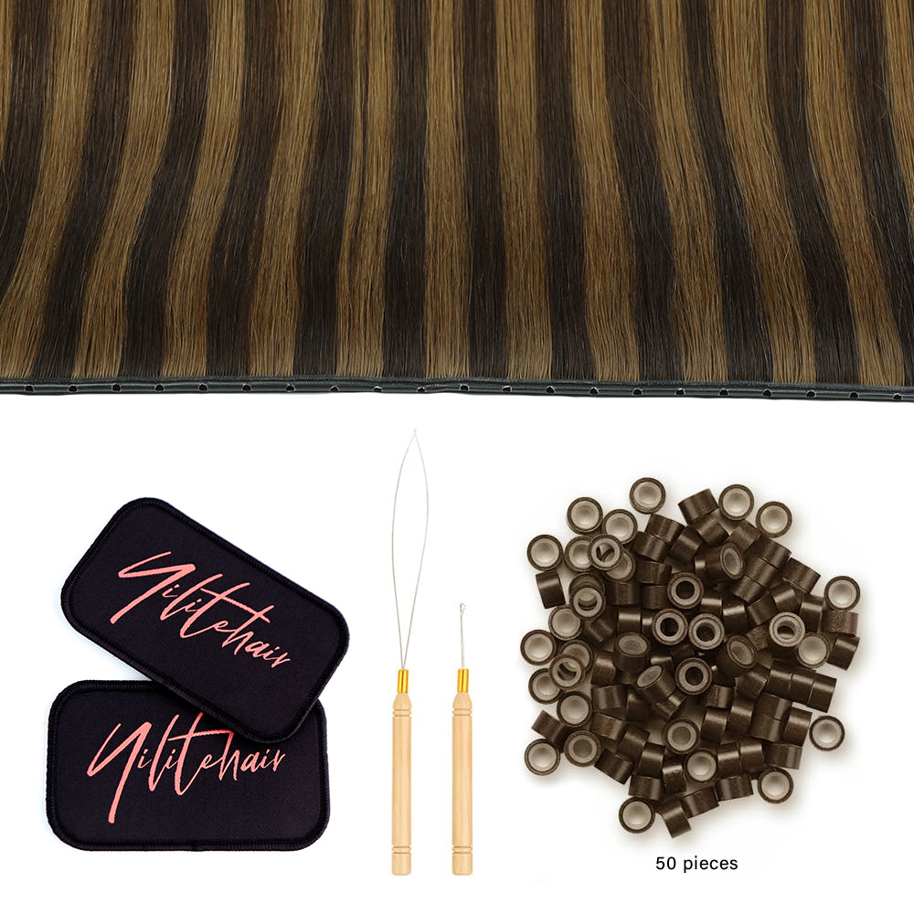 Yilite (#P2/6) Darkest Brown Chestnut Balayage Butterfly Weft Hair Extensions