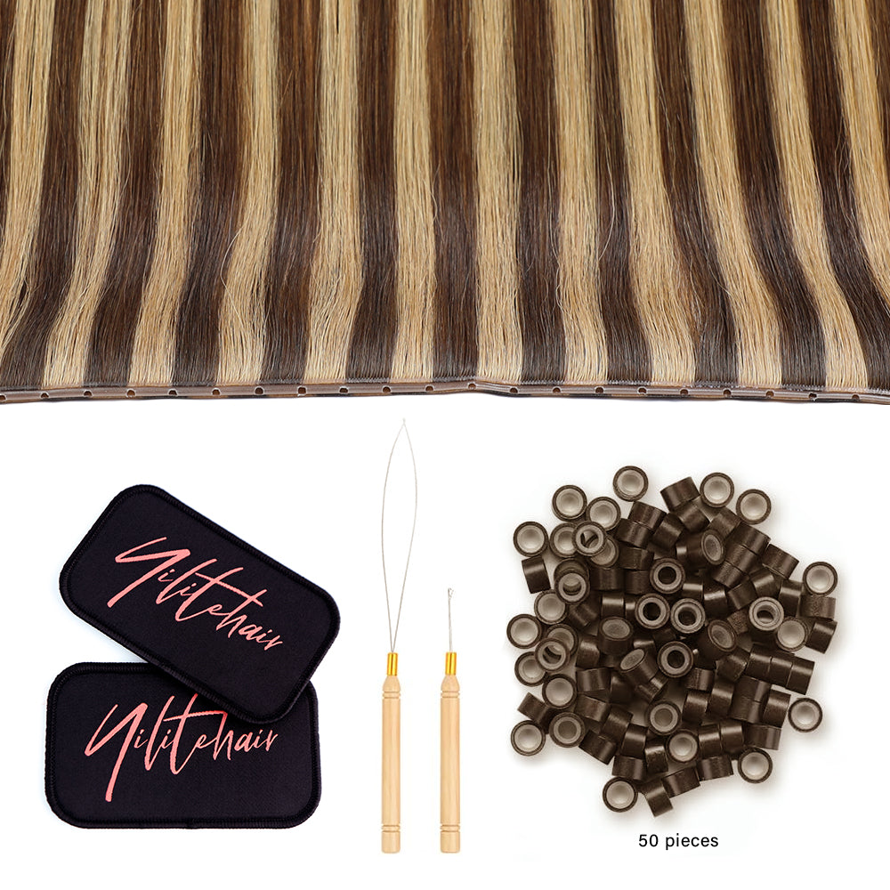 Yilite (#P4/27) Caramel Blonde Balayage Butterfly Weft Hair Extensions