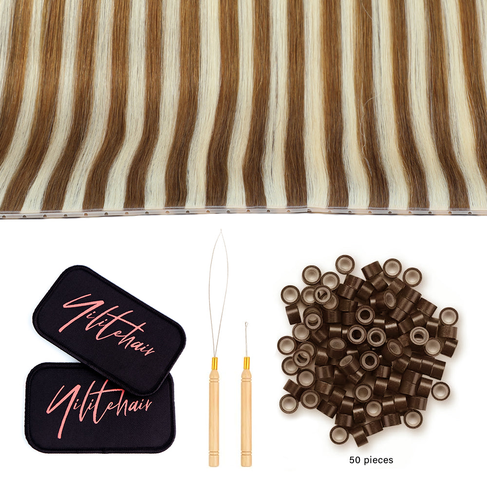 Yilite (#P8/60) Light Brown with Blonde Balayage Butterfly Weft Hair Extensions
