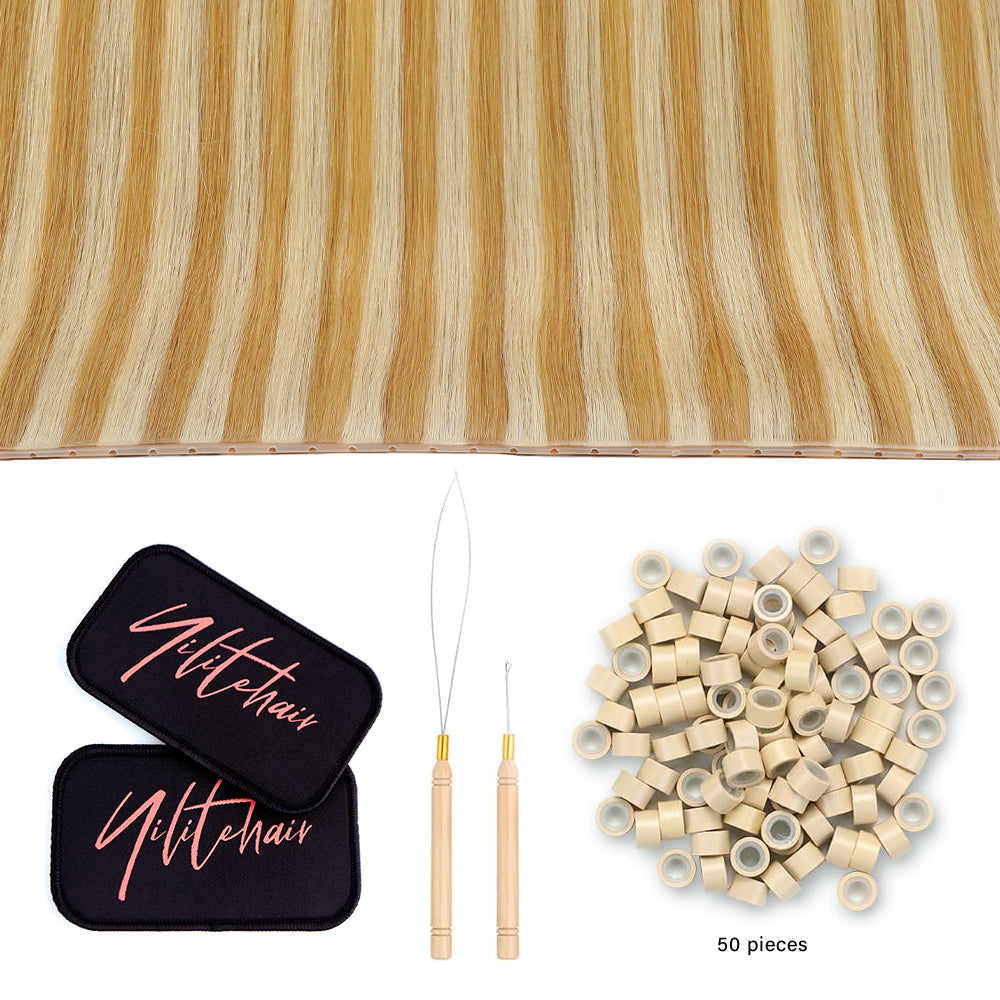 Yilite (#P27/613) Strawberry Blonde Bleach Blonde Butterfly Weft Hair Extensions