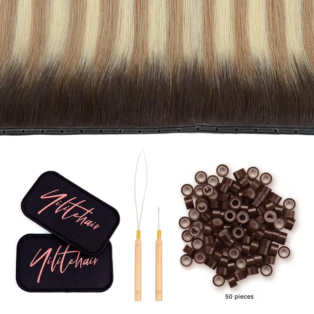 Yilite (#T2/P18/60) Darkest Brown with Ash Blonde Balayage Butterfly Weft Hair Extensions