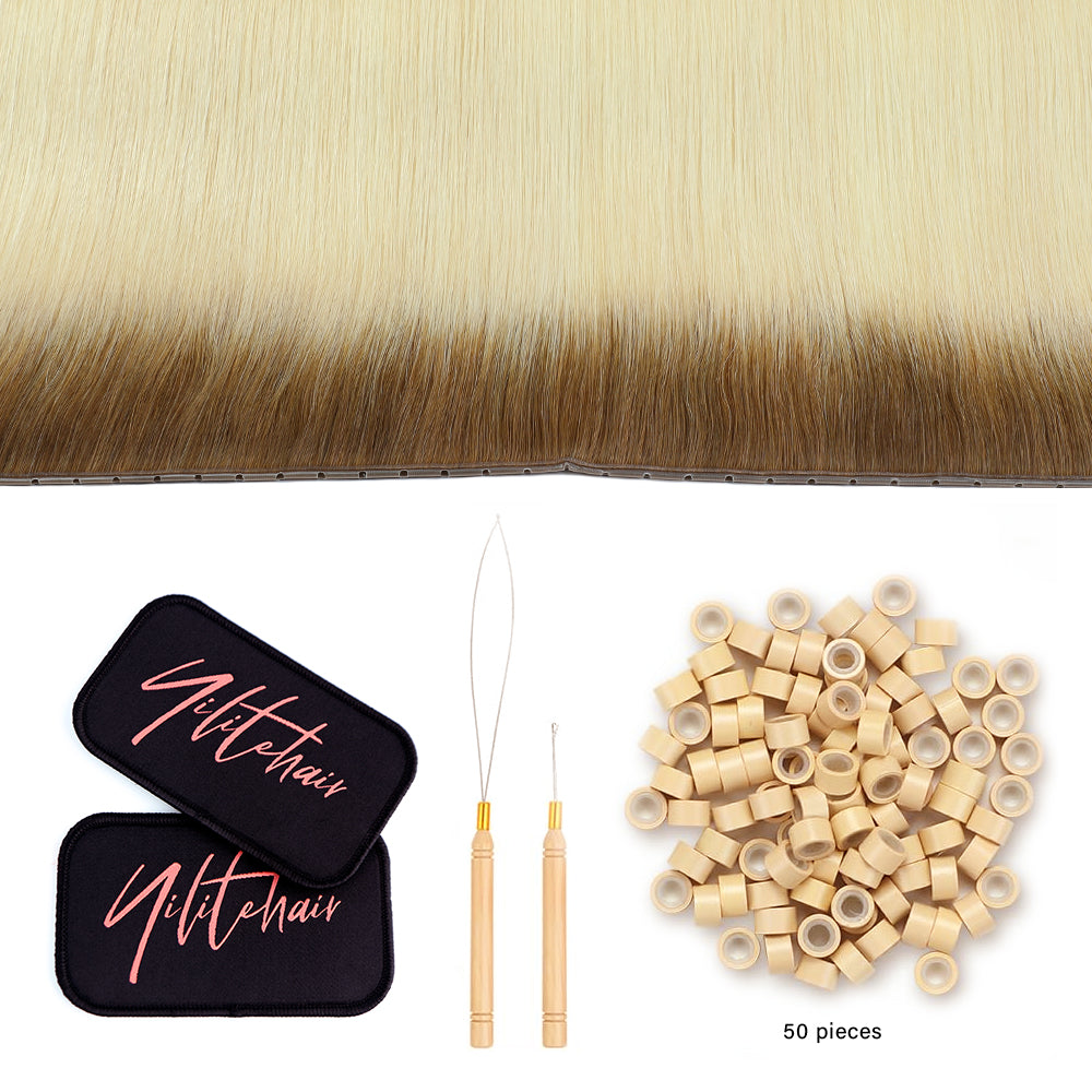 Yilite (#T8/60) Light Brown to Platinum Blonde Butterfly Weft Hair Extensions