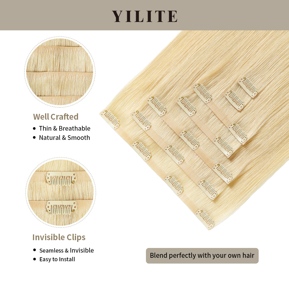Yilite (#613) Bleach Blonde Seamless Clip Ins 7Pcs