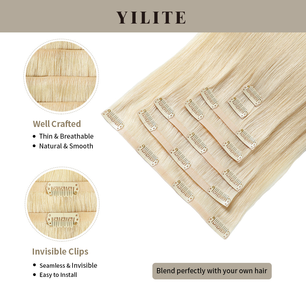 Yilite (#60) Platinum Blonde Seamless Clip Ins 7Pcs