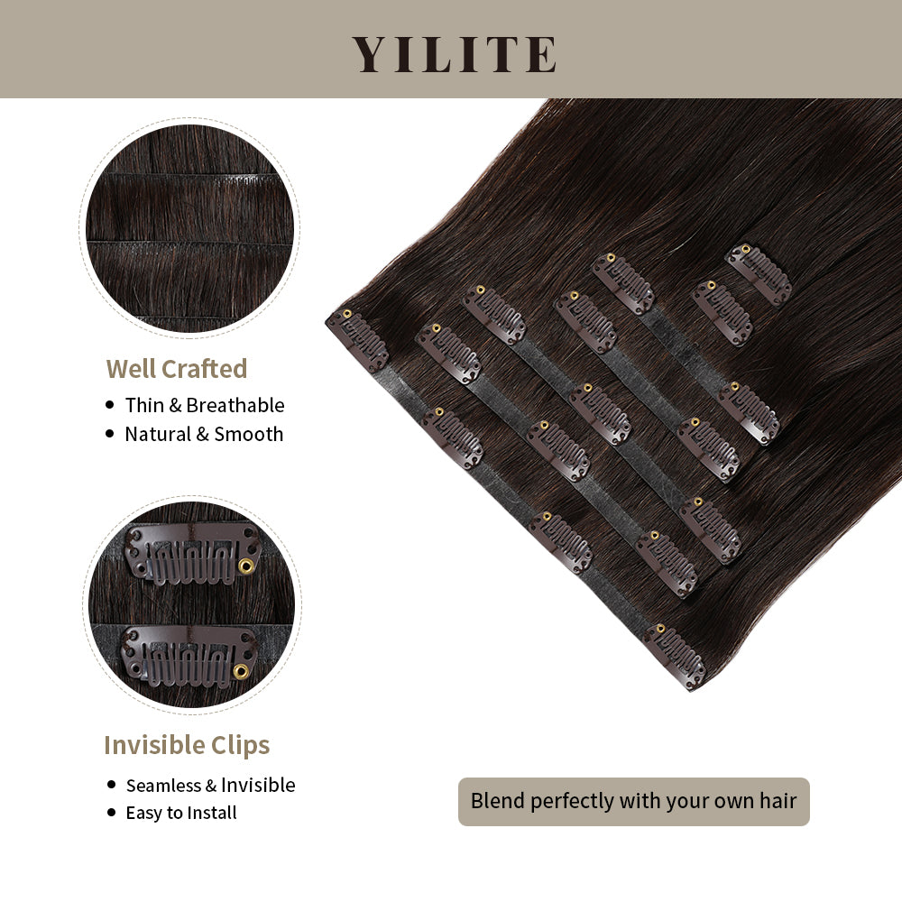 Yilite (#2) Darkest Brown Seamless Clip Ins 7Pcs