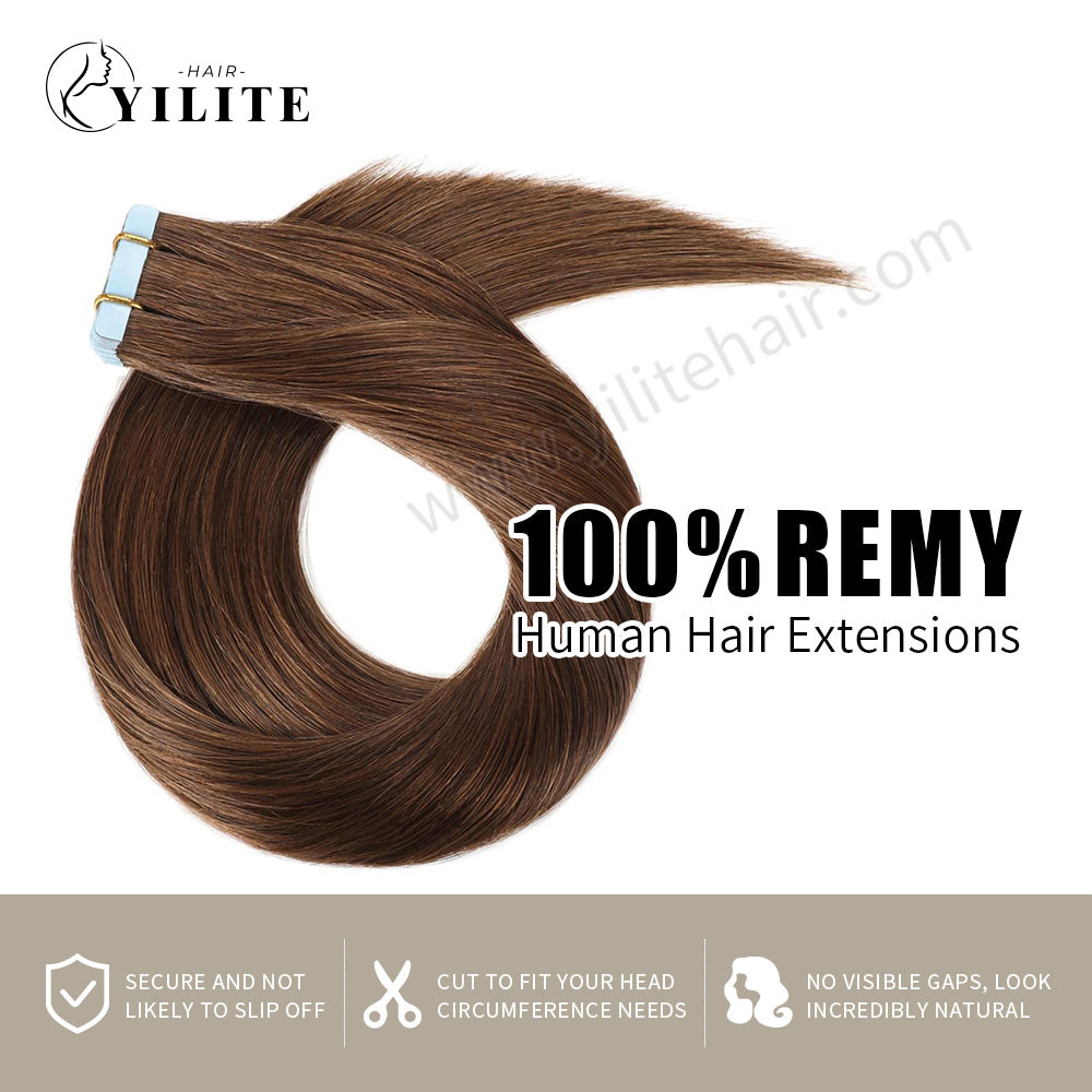 Yilite (#4) Chocolate Brown Tape In Hair Extensions Remy Human Hair 24Pcs