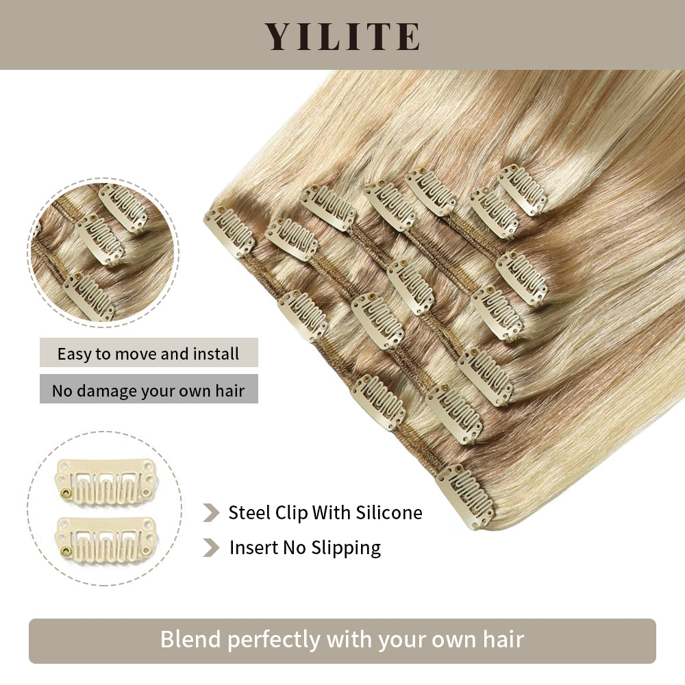 Yilite (#P18/613) Ash Blonde Highlights Classic Clip Ins