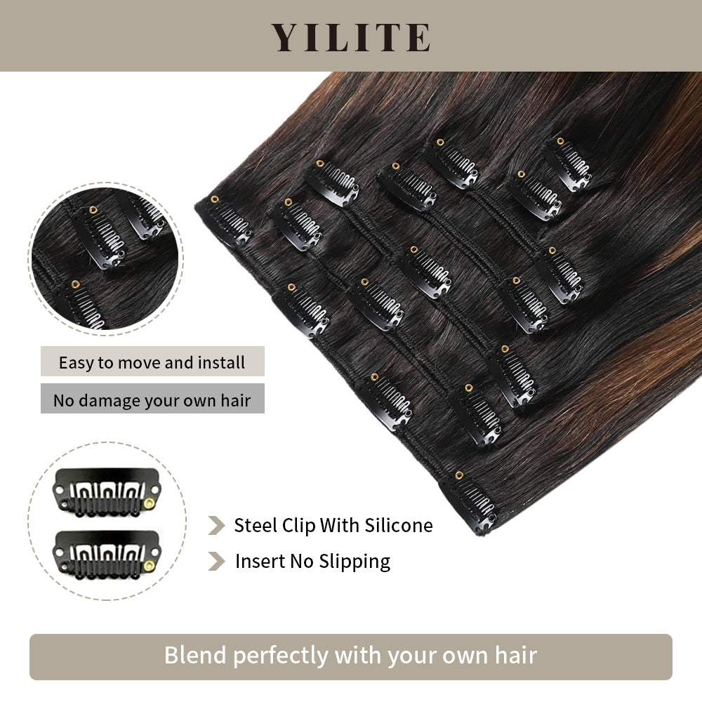 Yilite (#P1B/6/T1B) Natural Black Balayage Classic Clip Ins