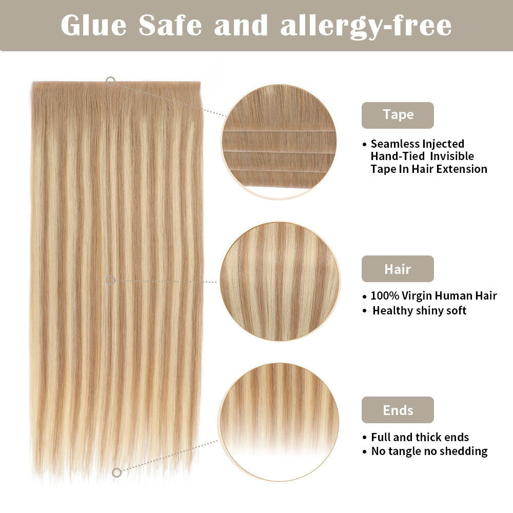 Yilite (#T18/P18/613) Ash Blonde Balayage Tape Weft Hair Extensions