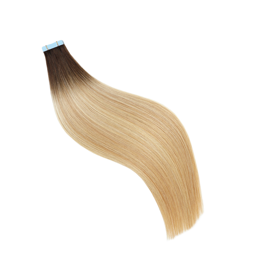 Yilite  (#T2/P18/613) Darkest Brown with Blonde Balayage Invisible Tape In Extensions 20Pcs
