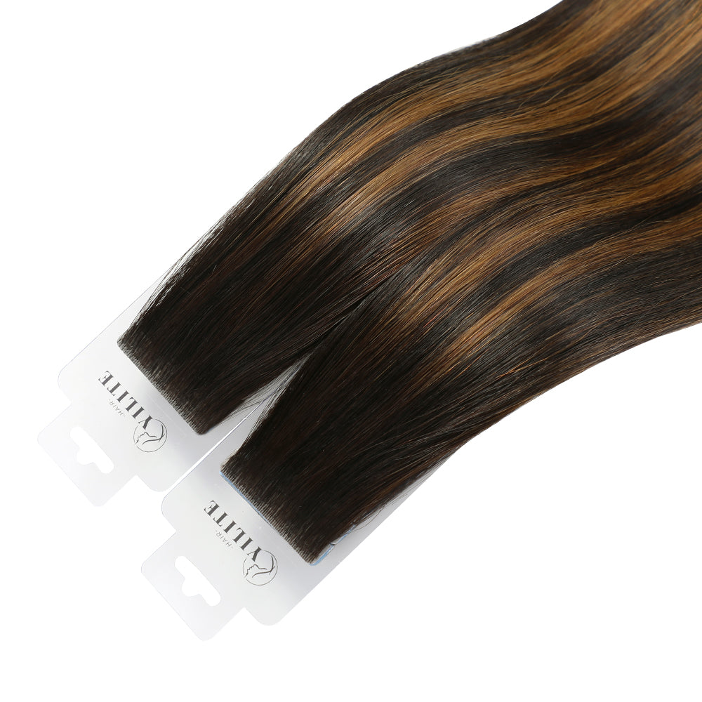 Yilite (#P1B/6/T1B) Natural Black Balayage Invisible Tape In Extensions 20Pcs