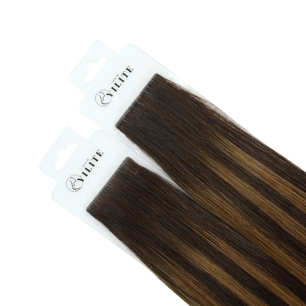Yilite (#P2/6/T2) Darkest Brown Balayage Invisible Tape In Extensions 20Pcs