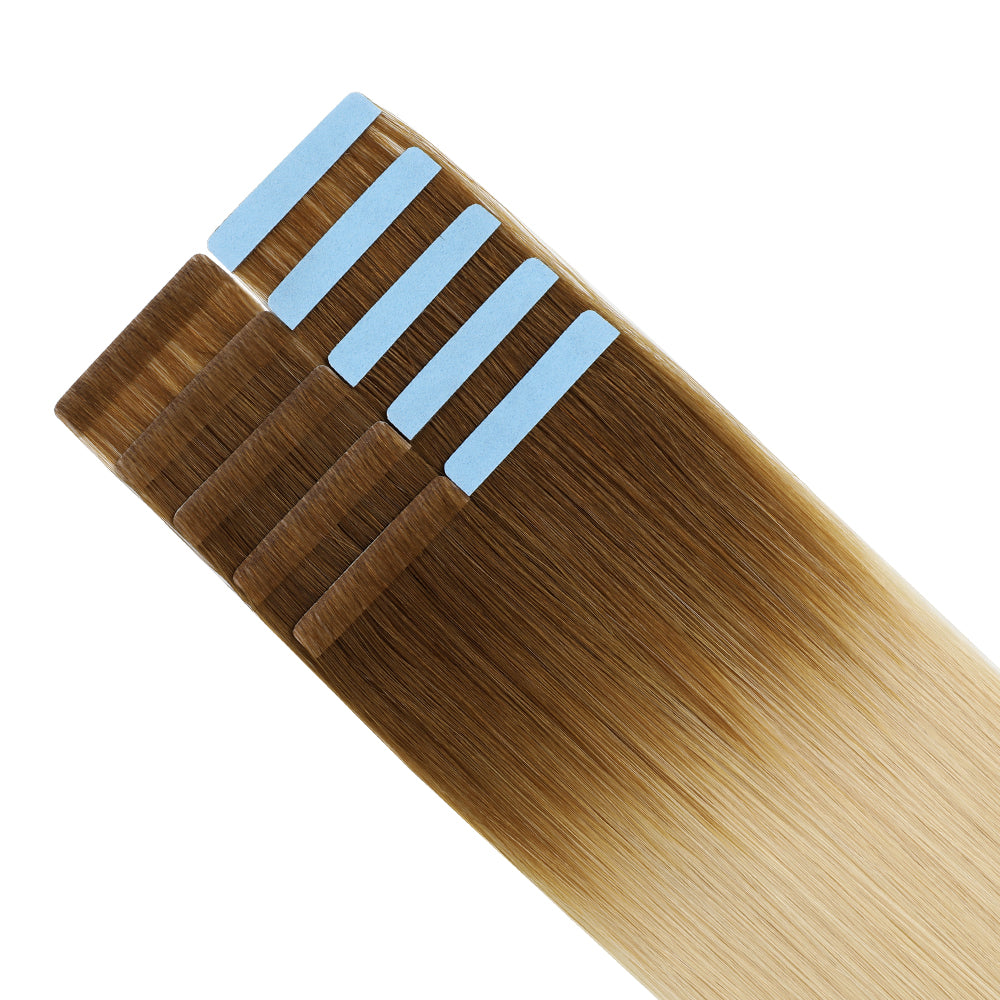 Yilite (#T8/60) Light Brown to Platinum Blonde Invisible Tape In Extensions 20Pcs