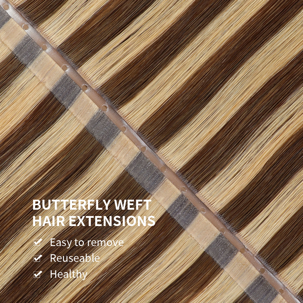 Yilite (#P4/27) Caramel Blonde Balayage Butterfly Weft Hair Extensions