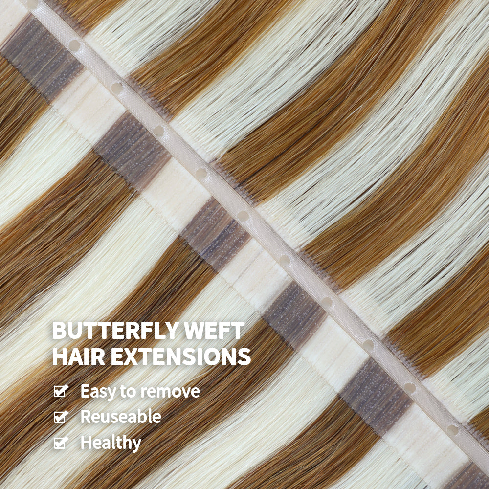Yilite (#P8/60) Light Brown with Blonde Balayage Butterfly Weft Hair Extensions