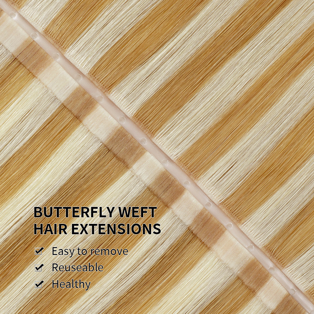 Yilite (#P27/613) Strawberry Blonde Bleach Blonde Butterfly Weft Hair Extensions