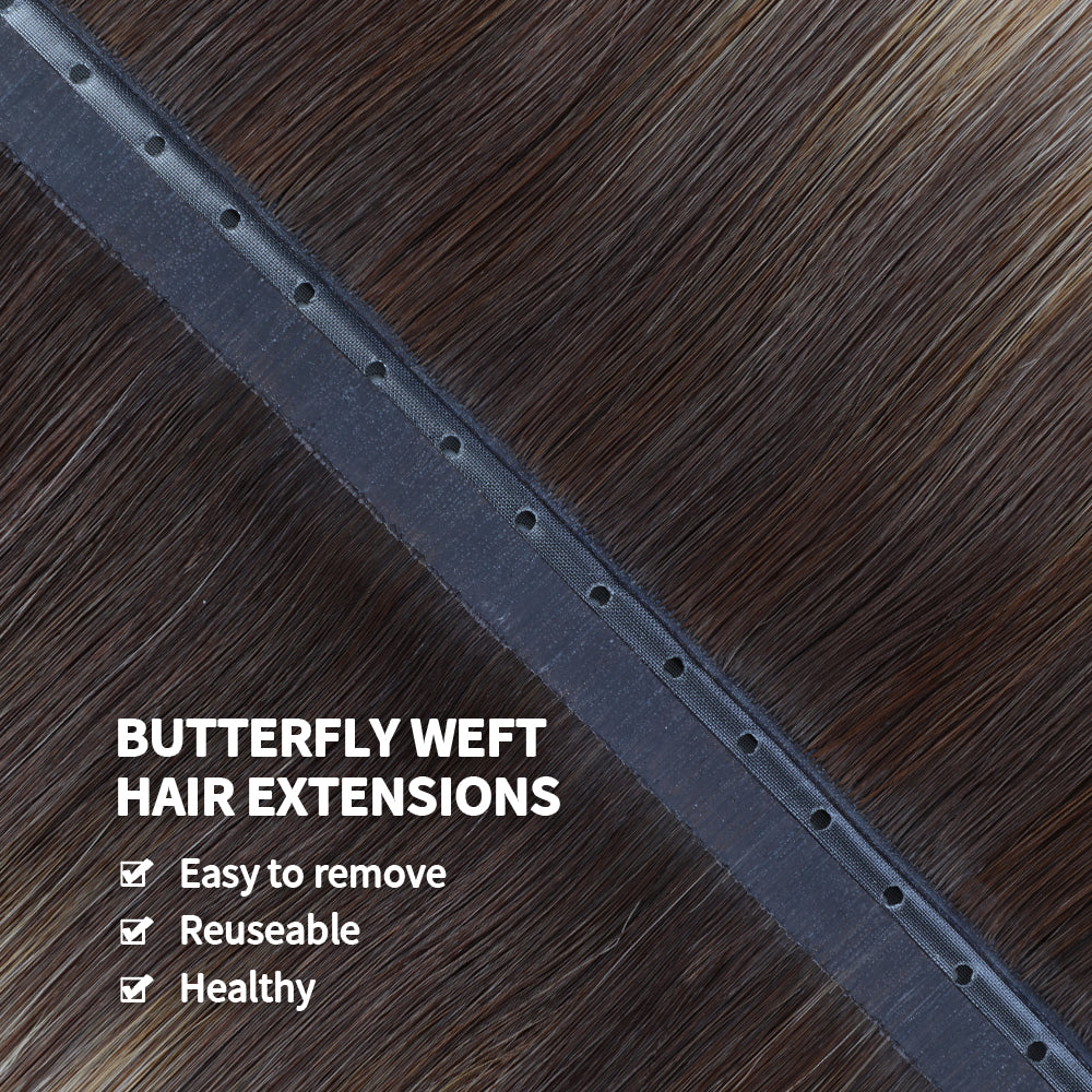 Yilite (#T2/P18/60) Darkest Brown with Ash Blonde Balayage Butterfly Weft Hair Extensions
