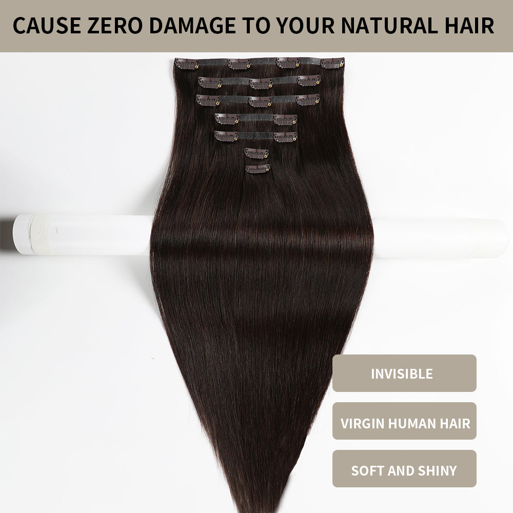 Yilite (#2) Darkest Brown Seamless Clip Ins 7Pcs