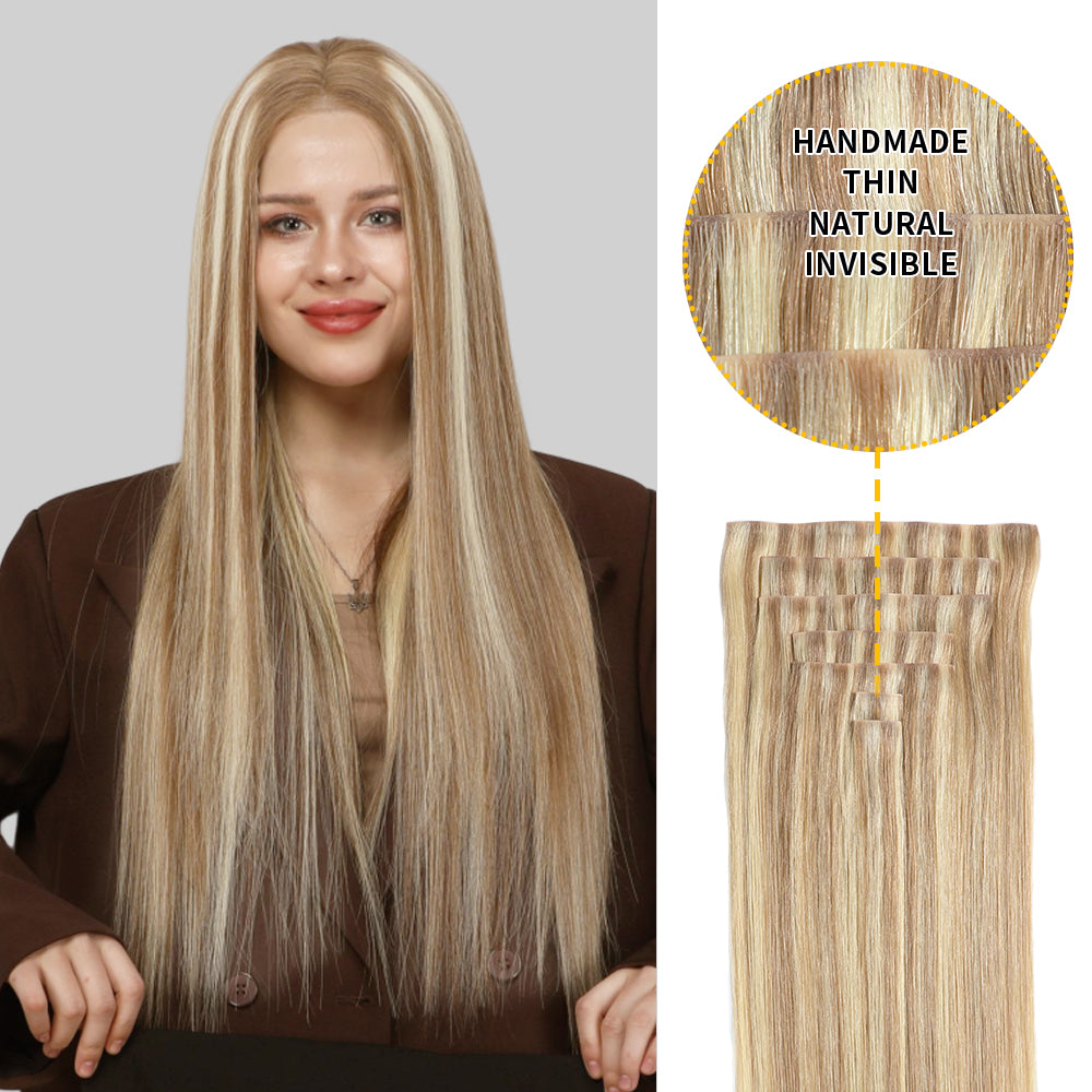 Yilite (#P18/613) Ash Blonde Highlights Seamless Clip Ins 7Pcs