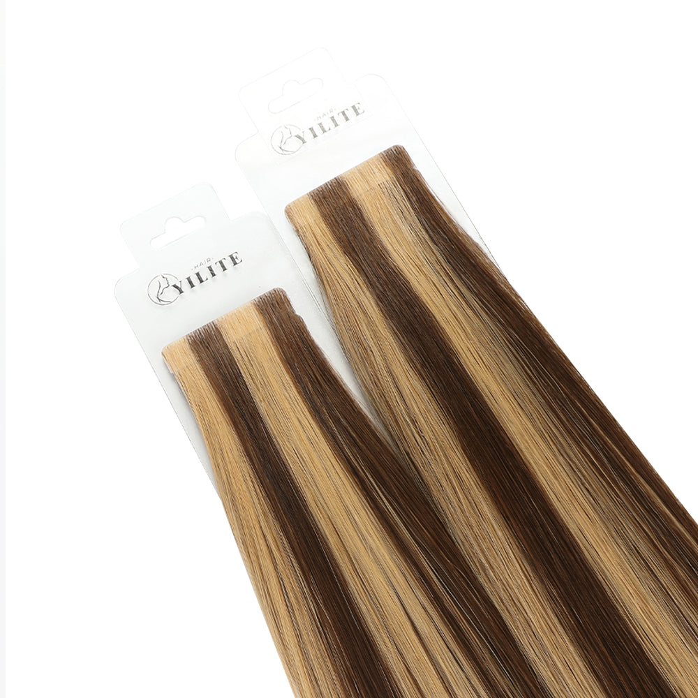 Yilite (#P4/27) Caramel Blonde Balayage Invisible Tape In Extensions 20Pcs