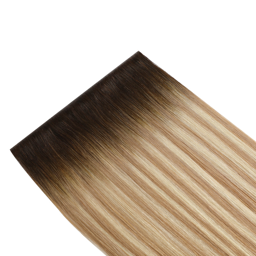 Yilite (#T2/P18/60) Darkest Brown with Ash Blonde Balayage Tape Weft Hair Extensions