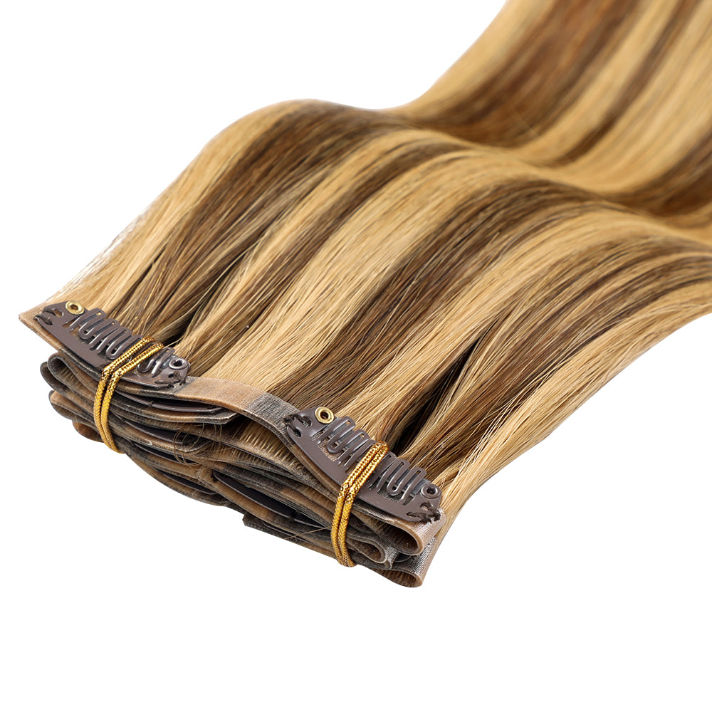 Yilite (#P4/27) Caramel Blonde Balayage Seamless Clip Ins 7Pcs