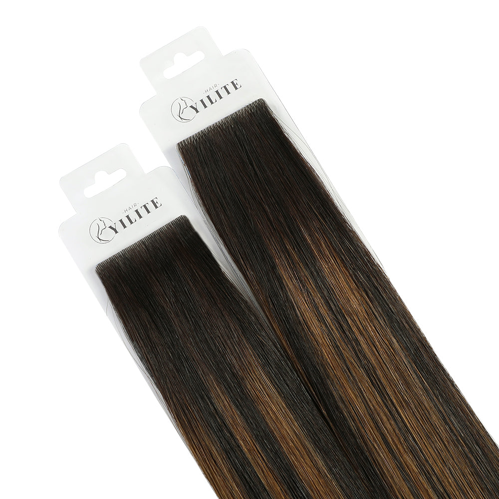Yilite (#P1B/6/T1B) Natural Black Balayage Invisible Tape In Extensions 20Pcs