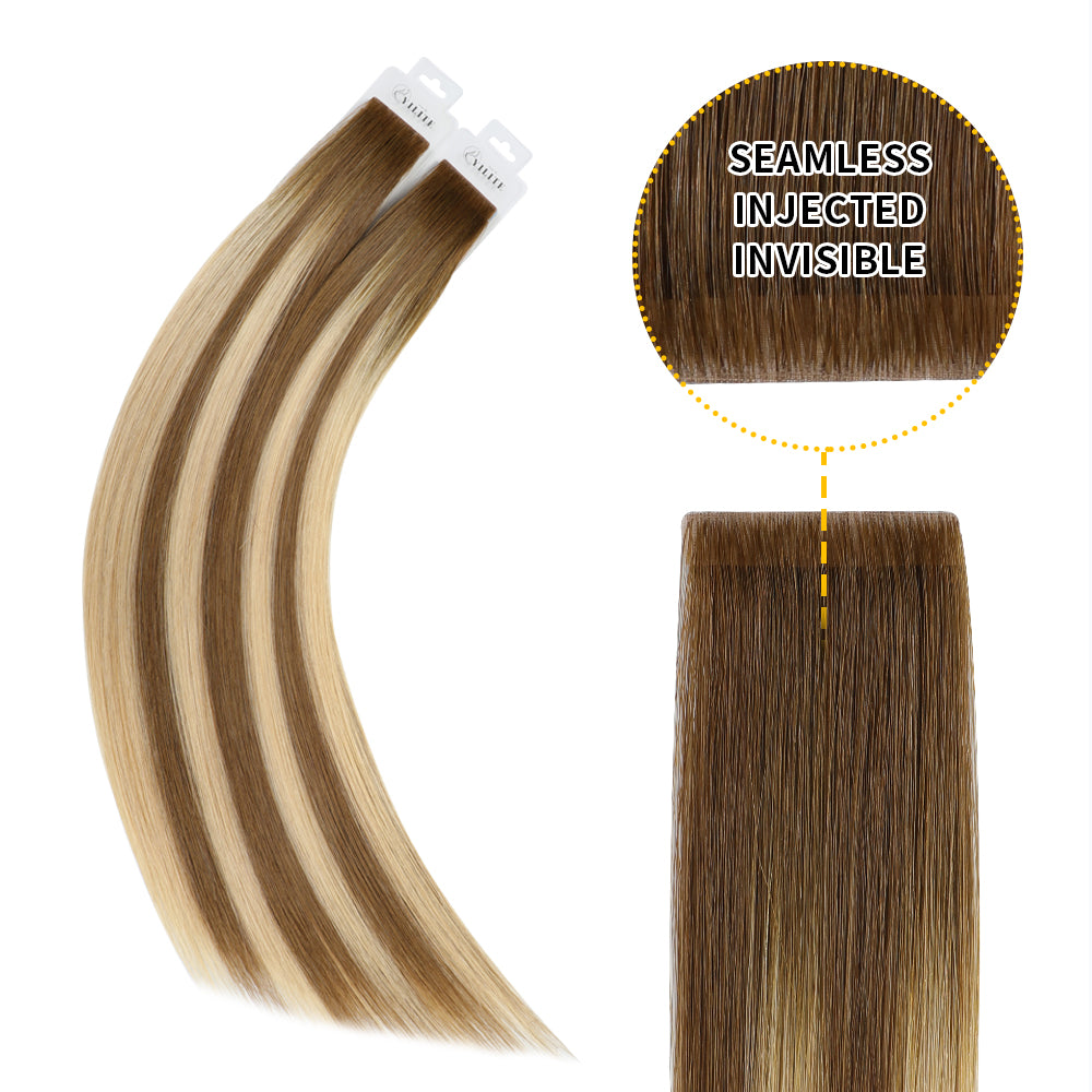 Yilite (#P6/613/T4) Brown to Blonde Balayage Invisible Tape In Extensions 20Pcs