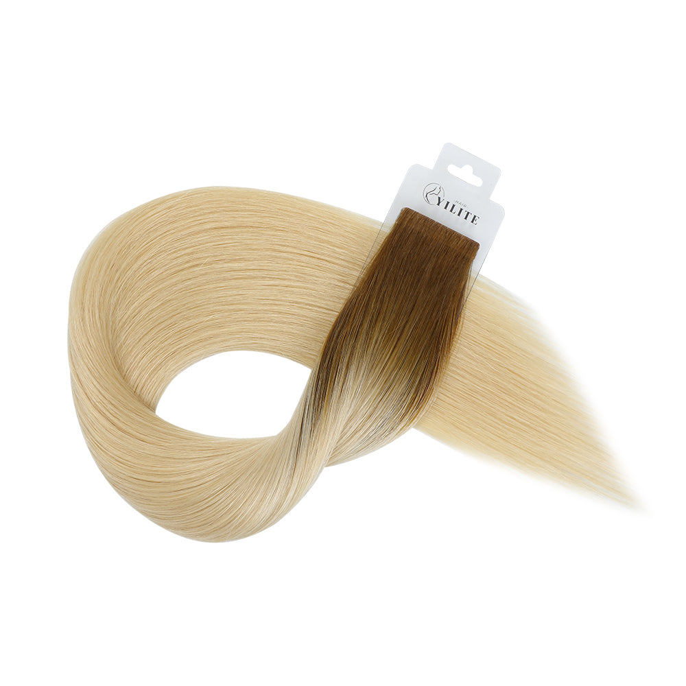 Yilite (#T8/60) Light Brown to Platinum Blonde Invisible Tape In Extensions 20Pcs