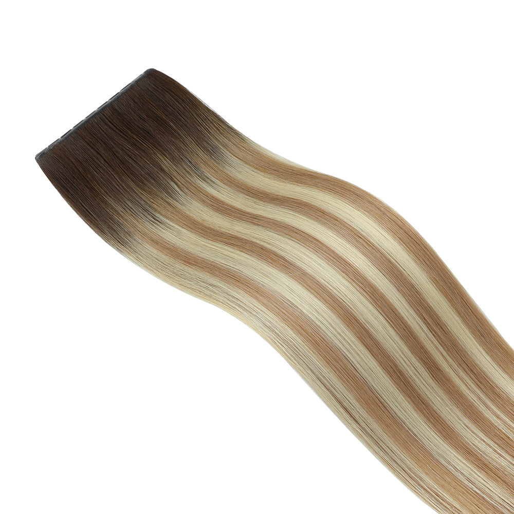 Yilite (#T2/P18/60) Darkest Brown with Ash Blonde Balayage Butterfly Weft Hair Extensions