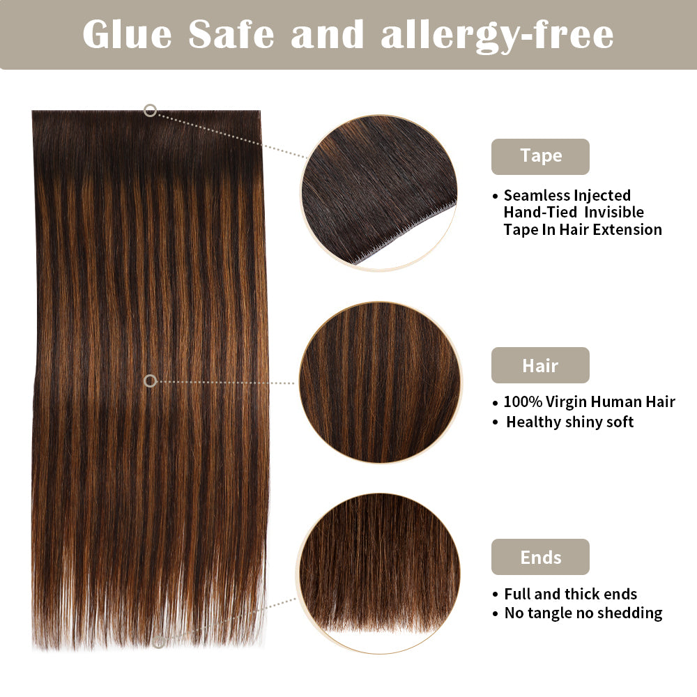 Yilite (#P2/6/T2) Darkest Brown Balayage Tape Weft Hair Extensions