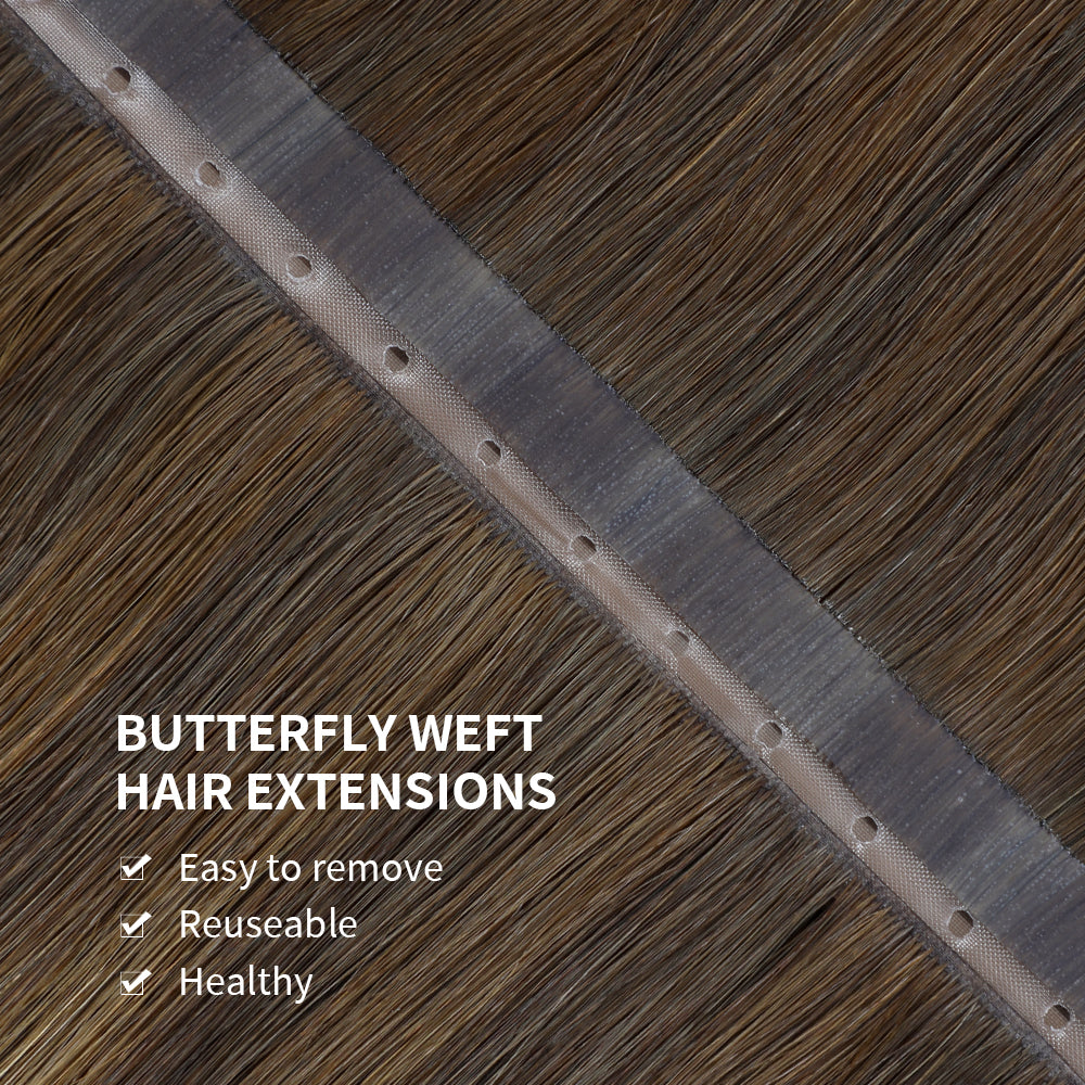 Yilite (#P4/27/T4) Chocolate Brown to Caramel Blonde Butterfly Weft Hair Extensions