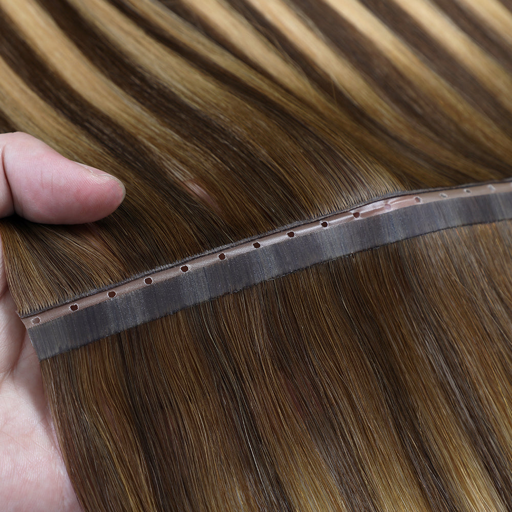 Yilite (#P4/27/T4) Chocolate Brown to Caramel Blonde Butterfly Weft Hair Extensions