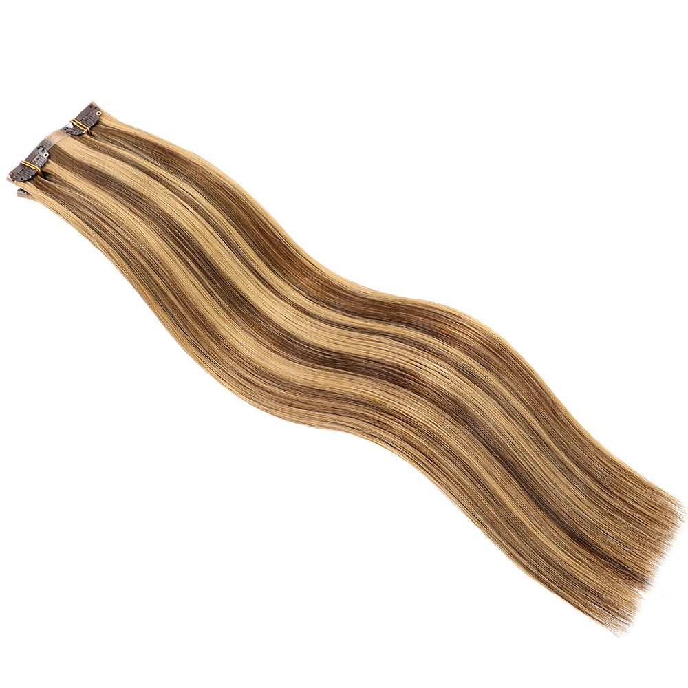 Yilite (#P4/27) Caramel Blonde Balayage Seamless Clip Ins 7Pcs