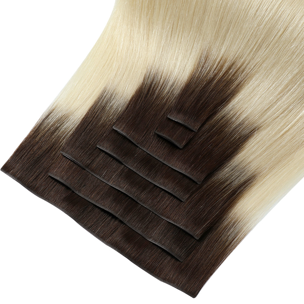 Yilite (#T2/60) Darkest Brown to Platinum Blonde Seamless Clip Ins 7Pcs