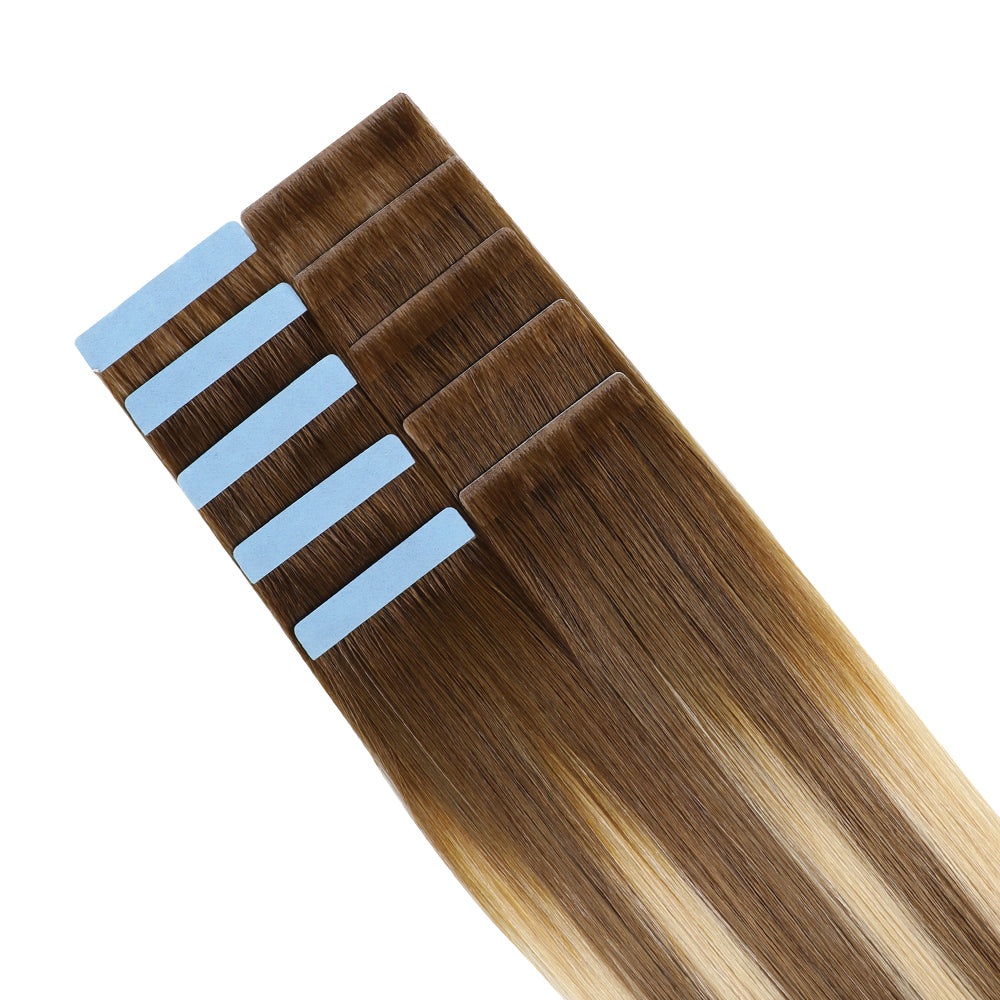 Yilite (#P6/613/T4) Brown to Blonde Balayage Invisible Tape In Extensions 20Pcs