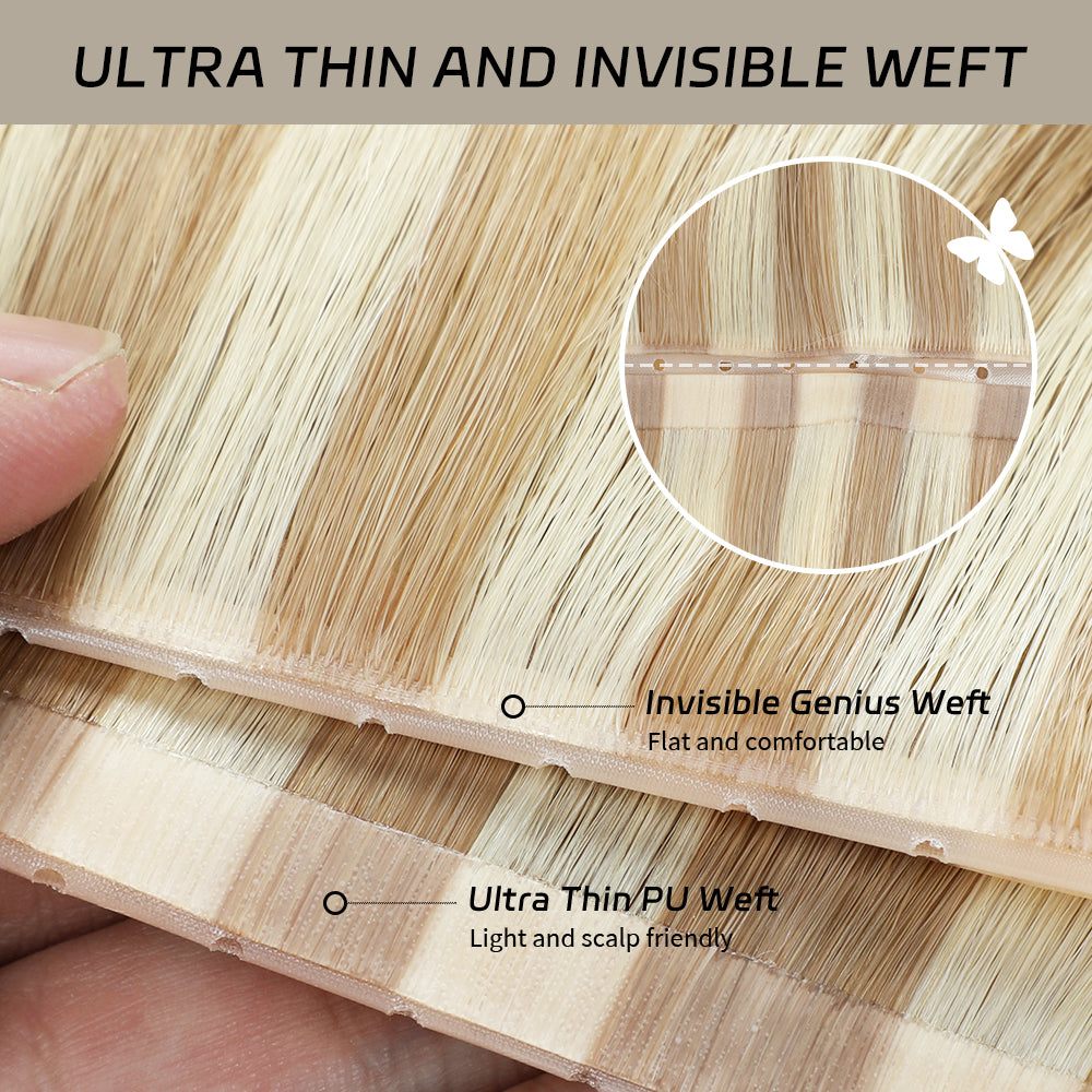 Yilite (#P18/613) Ash Blonde Highlights Butterfly Weft Hair Extensions